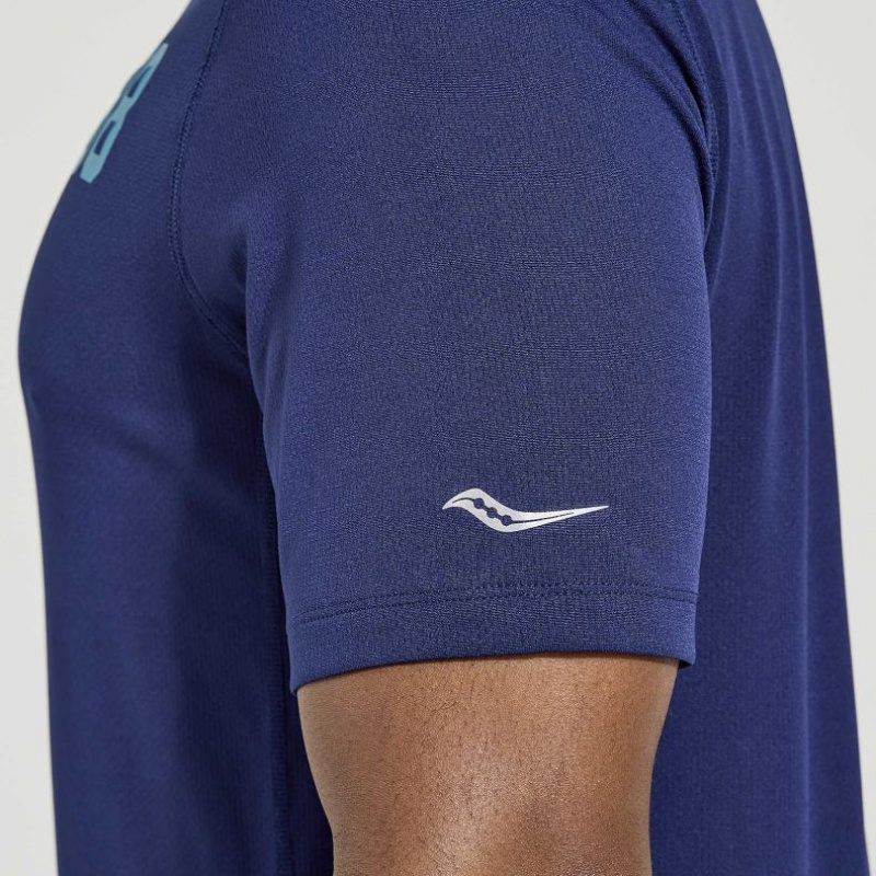 Pánské Tričko Saucony Stopwatch Graphic Krátké Sleeve Tmavě Blankyt | PRAHA-JZNKI